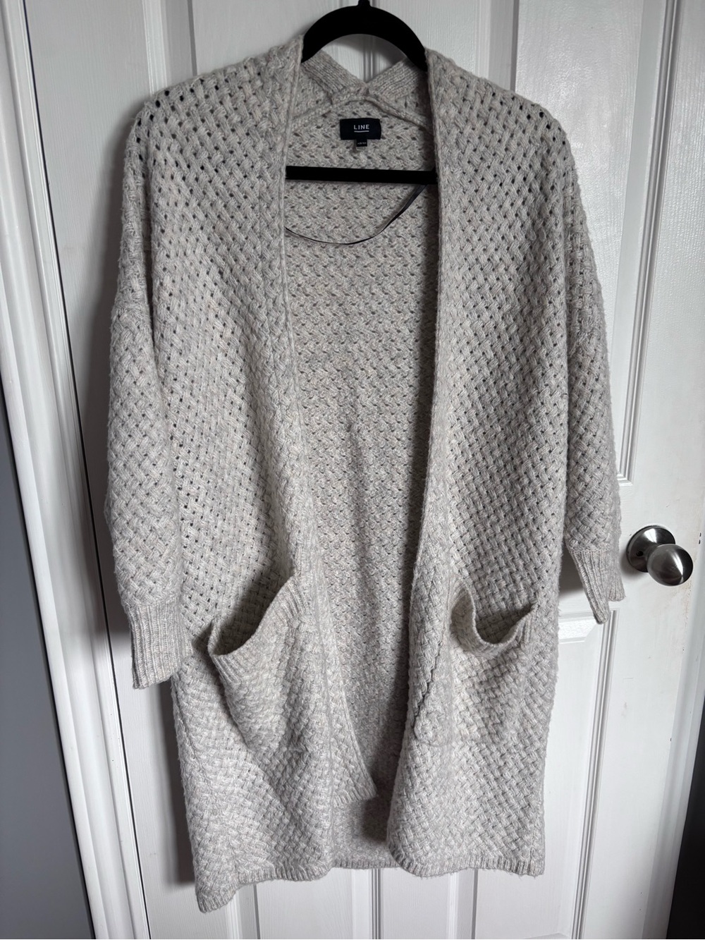 Line Knitwear Oversized Open Cardigan Duster Sweater Waffle Knit Pocket XS S